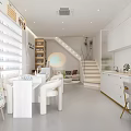 Elegant Modern Beauty Hair Salon Interior With Nail Styling Stations And White Chairs