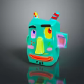 Turquoise Game And Movie Character With Large Eyes Yellow Nose Pink Ears And Decorative Horns