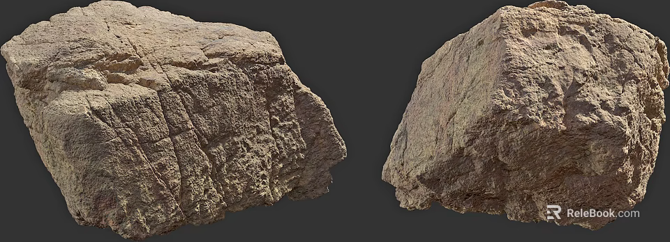 Rough Natural Stone With Detailed Surface Texture Two Pieces On Dark Background 3d model 