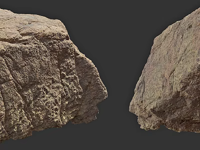 Rough Natural Stone With Detailed Surface Texture Two Pieces On Dark Background 3d model