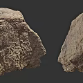 Rough Natural Stone With Detailed Surface Texture Two Pieces On Dark Background