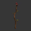Handcrafted Wooden Cane With Red Squirrel Decoration On Top And Small Green Leaves Vines