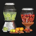 Clear Glass Drink Dispensers With Lime Strawberry Orange Fruits And Glass Cup