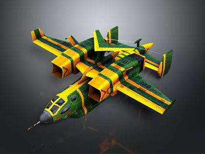 Green And Yellow Striped Futuristic Spacecraft Aerospace Model 3D Concept Design 3d model