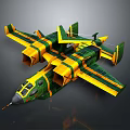 Green And Yellow Striped Futuristic Spacecraft Aerospace Model 3D Concept Design