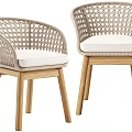 Modern Rattan Leisure Chairs With White Cushions And Wooden Legs Design