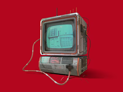 Retro Electronic TV With Old Fashioned Design Green Screen Display Red Background And Wires 3d model