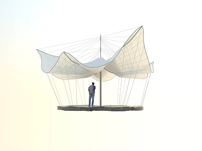 Tensile Membrane Architectural Structure White Design With Support And Person Standing 3d model