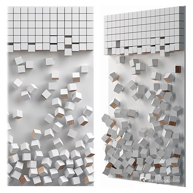 Modern 3D Background Wall Design Featuring White Gray Brown Cube Decor Elements 3d model 