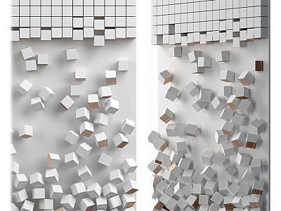 Modern 3D Background Wall Design Featuring White Gray Brown Cube Decor Elements 3d model