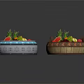 Fresh Assorted Fruits in Two Containers Metal and Wooden with Pineapple Strawberries Grapes Apples Oranges