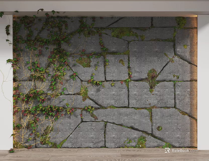 Green Vines Covered Indoor Stone Wall For Living Wall 3d model 