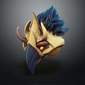 Fantasy Creature Head 3D Model With Blue Feathers Yellow Horns And Orange Eyes