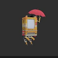 Yellow Robot Character Holding Red Umbrella With White Screen And Mechanical Legs