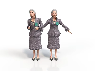 Two Elderly Women in Similar Patterned Dresses Standing Together Holding Green Items Against White Background 3d model