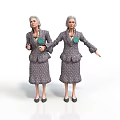 Two Elderly Women in Similar Patterned Dresses Standing Together Holding Green Items Against White Background