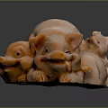 Pink Pig Sculpture Featuring Mother and Baby Pigs with Smooth Glossy Surface on Dark Background