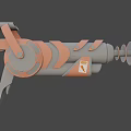 Sci Fi Weapon With Metallic Structure Red Straps And Circular Barrel Components