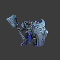 Muscular Warrior Character In Blue Silver Armor Holding Battle Axe And Shield