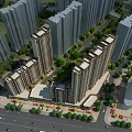 High Rise Residential Buildings With Greenery Surrounding Roads And Parking Areas