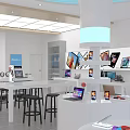 Modern Digital Store Interior With Huawei Smartphones Laptops Tablets And Circular Display Stands 3d model