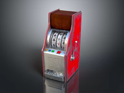 Red And Silver Classic Slot Machine With Reels Lever And Control Buttons 3d model