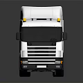 White Concrete Mixer Truck With Blue Striped Drum And Multiple Wheels