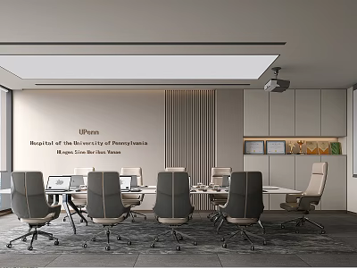 University Department Conference Room Interior With Long Table Ergonomic Chairs Projector Cabinets And Framed Decorations 3d model