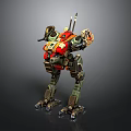 Detailed Mechanical Robot Character With Weapon Colorful Armor And Futuristic Design