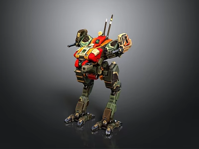 Detailed Mechanical Robot Character With Weapon Colorful Armor And Futuristic Design 3d model