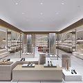 Elegant Shoe Showroom Interior Design With Display Shelves And Various Shoes
