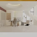 Aesthetic Beauty Salon Interior With Modern White Design Product Display Lighting And Seating Area