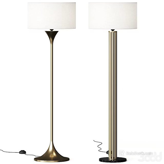 Modern Golden Floor Lamps With White Shades And Sleek Metal Poles 3d model 