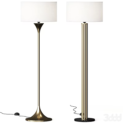 Modern Golden Floor Lamps With White Shades And Sleek Metal Poles 3d model
