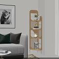 Modern Wooden Bookshelf With Potted Plant White Vase Books And Decor Items