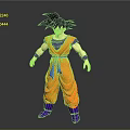Anime Character Costume With Orange Outfit Purple Pants Blue Belt And Black Hair