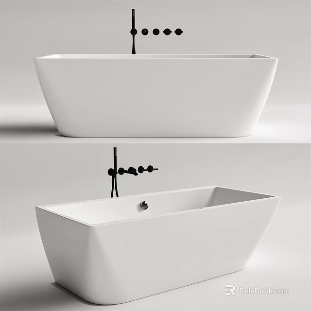 Modern Freestanding Bathtub Design With Black Faucet Sleek Lines And White Finish 3d model 
