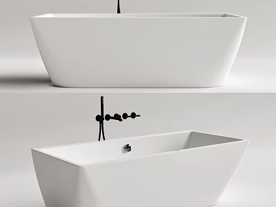 Modern Freestanding Bathtub Design With Black Faucet Sleek Lines And White Finish 3d model