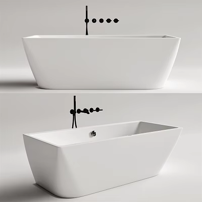 Modern Freestanding Bathtub Design With Black Faucet Sleek Lines And White Finish 3d model