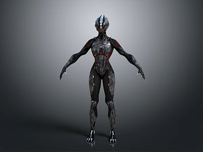 Futuristic Sci fi Character With Black Red Armor Blue Headpiece And Biomechanical Design 3d model
