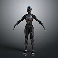 Futuristic Sci fi Character With Black Red Armor Blue Headpiece And Biomechanical Design