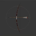 Traditional Bow And Arrow Weapon With Wooden Frame And Red Tipped Arrowhead Design