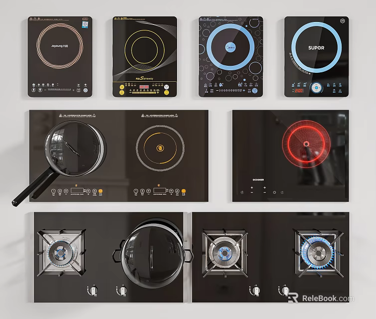 Modern Kitchen Appliances Various Induction And Gas Cooktop Designs For Home Use 3d model 