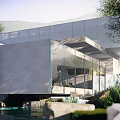 Modern Single Family House With Large Glass Walls Water Feature And Concrete Structure Skylights
