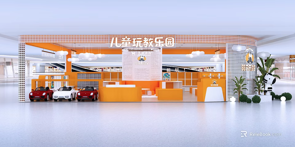 Children's Play and Education Mall Store With Orange Decor And Toy Cars 3d model 