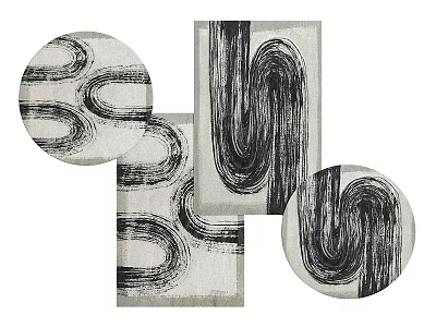 Square Rug With Abstract Black Curved Lines Modern Design For Home Decor 3d model