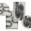 Square Rug With Abstract Black Curved Lines Modern Design For Home Decor