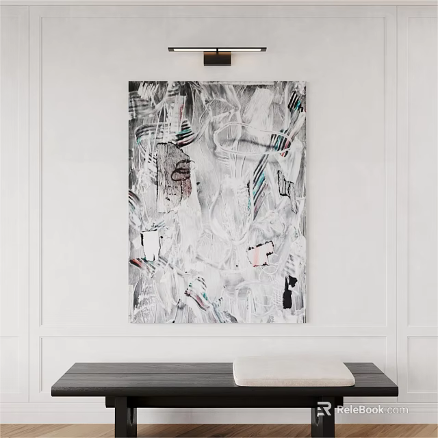 Modern Abstract Painting With White Gray Tones And Dynamic Brush Strokes On Wall 3d model 
