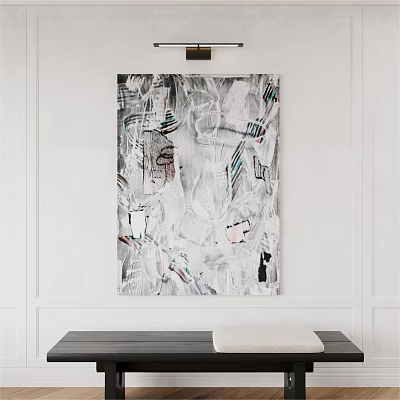 Modern Abstract Painting With White Gray Tones And Dynamic Brush Strokes On Wall 3d model