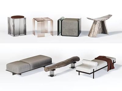 Stylish Sofa Stools With Various Modern Designs And Upholstered Seats For Home Living Room Decor 3d model